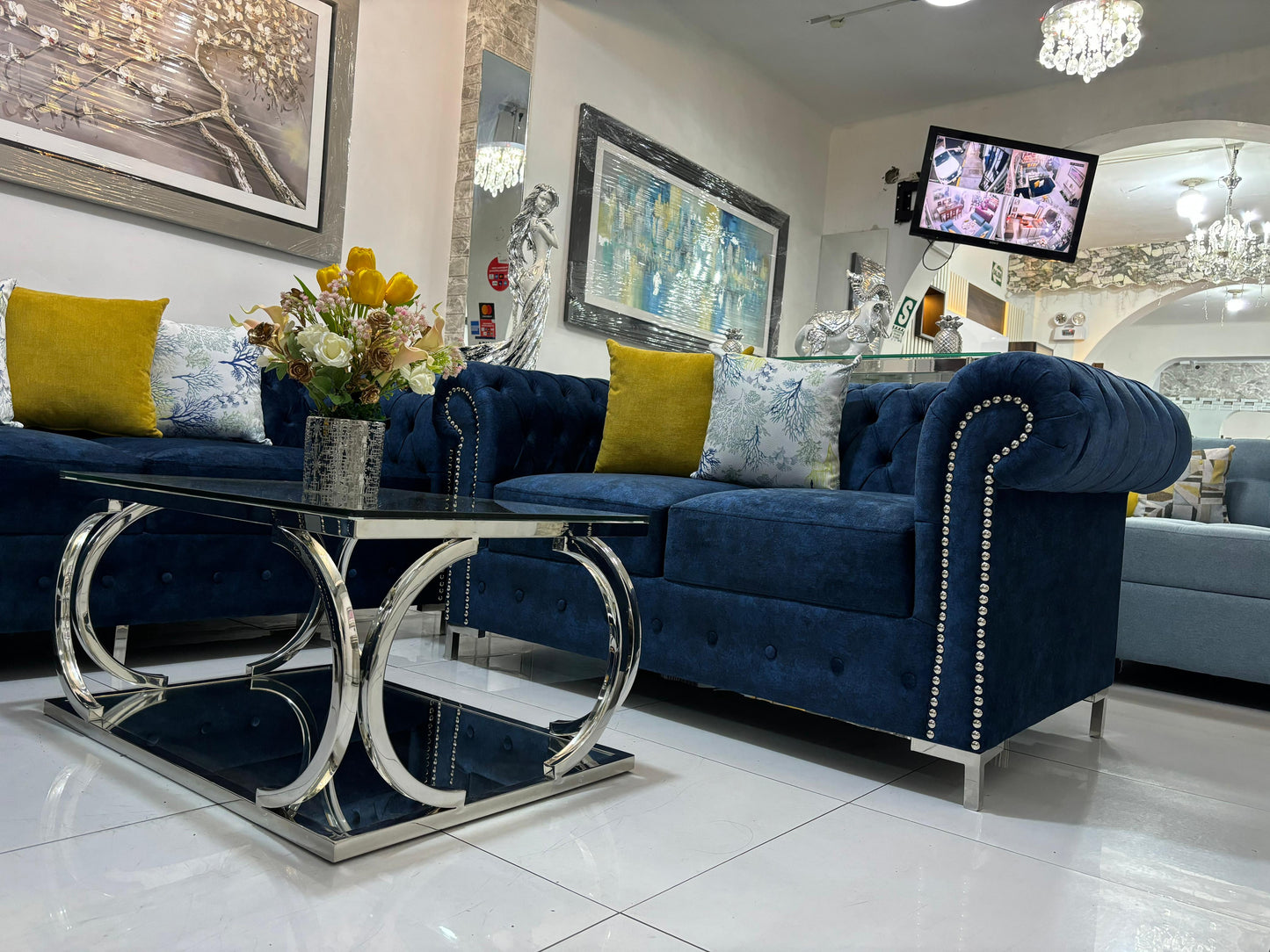 Juego de sala Chestefield estilo capitone