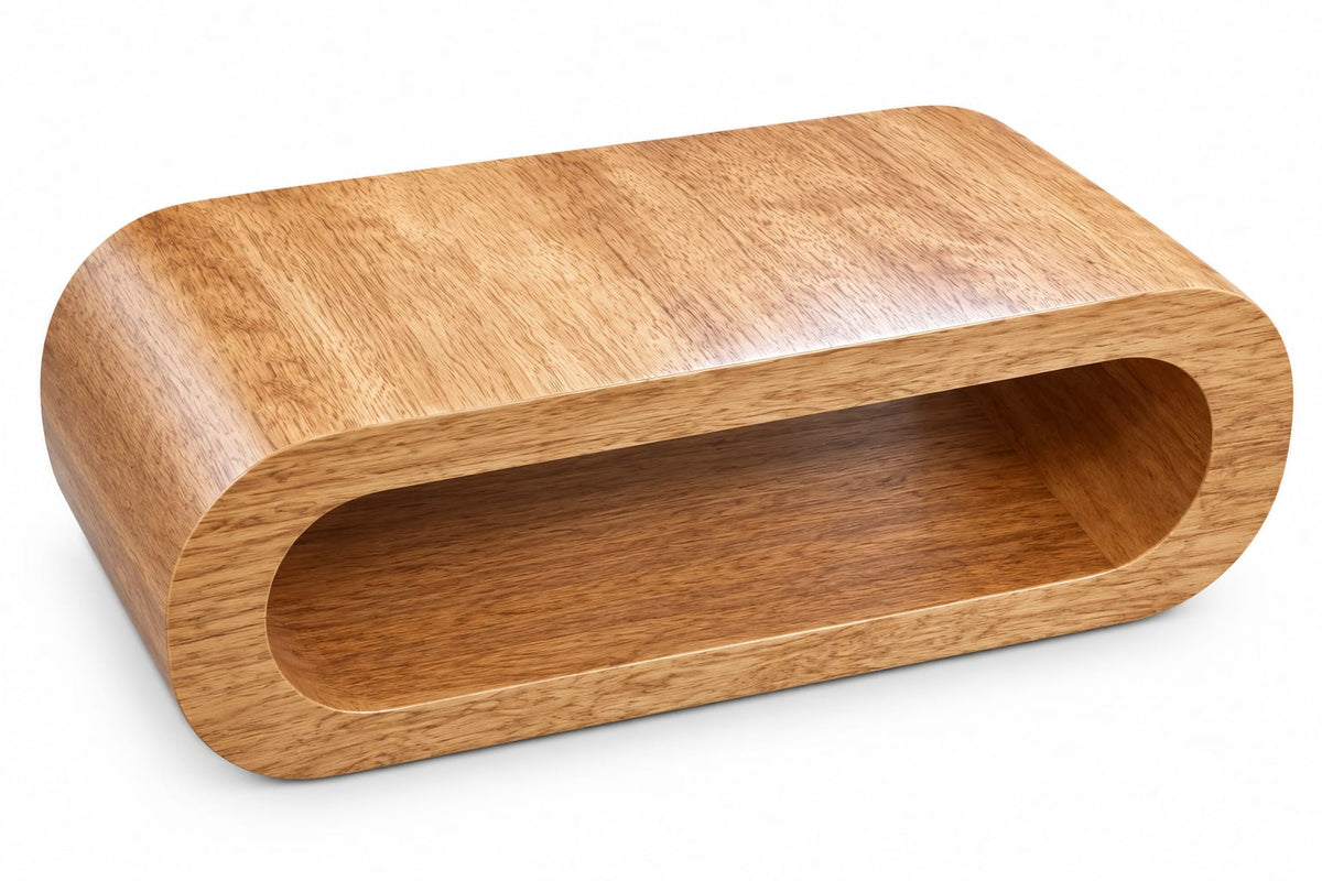 Mesa de centro moderna tipo cápsula en laminado de madera tornillo, Deco Muebles