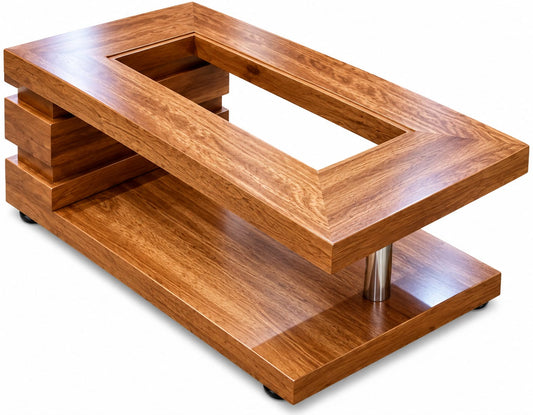 Mesa de centro moderna de dos niveles en laminado de madera tornillo