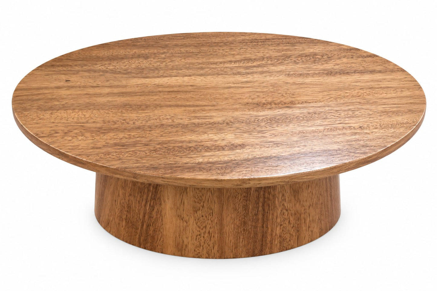 Mesa de centro redonda con base pedestal en laminado de madera - Deco Muebles