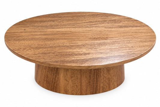 Mesa de centro redonda con base pedestal en laminado de madera - Deco Muebles