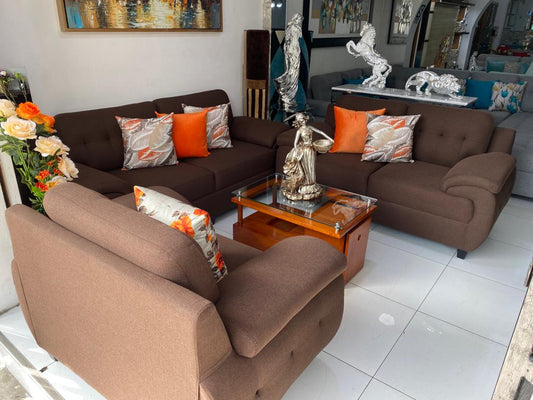 Mueble Pico de Loro 3-2-1 para 6 personas en tela marrón chocolate - Deco Muebles